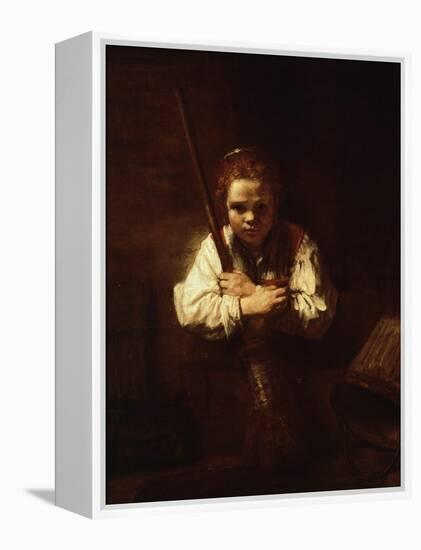 Girl with a Broom, 1640-Rembrandt van Rijn-Framed Premier Image Canvas