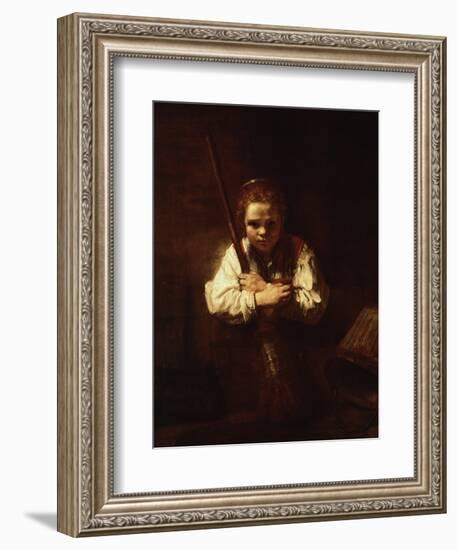 Girl with a Broom, 1640-Rembrandt van Rijn-Framed Giclee Print