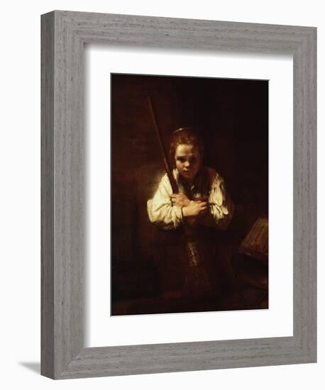 Girl with a Broom, 1640-Rembrandt van Rijn-Framed Giclee Print