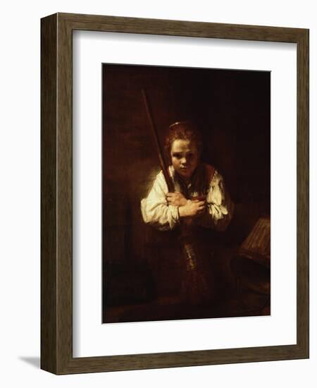 Girl with a Broom, 1640-Rembrandt van Rijn-Framed Giclee Print