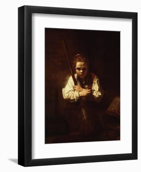 Girl with a Broom, 1640-Rembrandt van Rijn-Framed Giclee Print