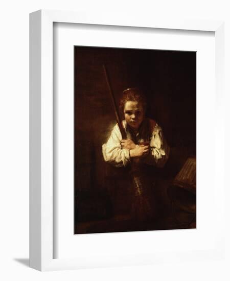 Girl with a Broom, 1640-Rembrandt van Rijn-Framed Giclee Print