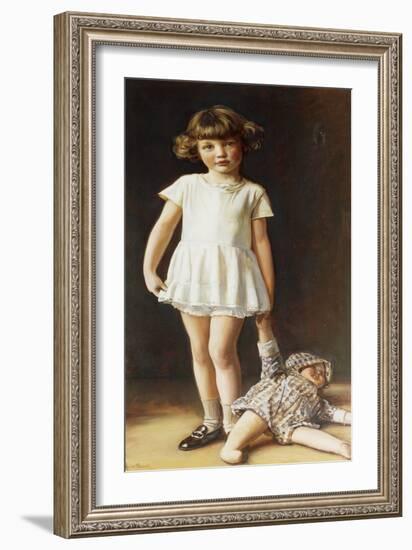 Girl with a Doll, (Oil on Canvas)-Ralph Peacock-Framed Giclee Print