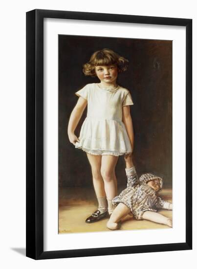 Girl with a Doll, (Oil on Canvas)-Ralph Peacock-Framed Giclee Print