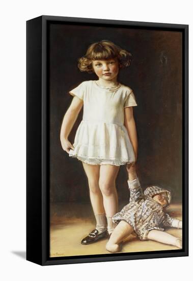 Girl with a Doll, (Oil on Canvas)-Ralph Peacock-Framed Premier Image Canvas