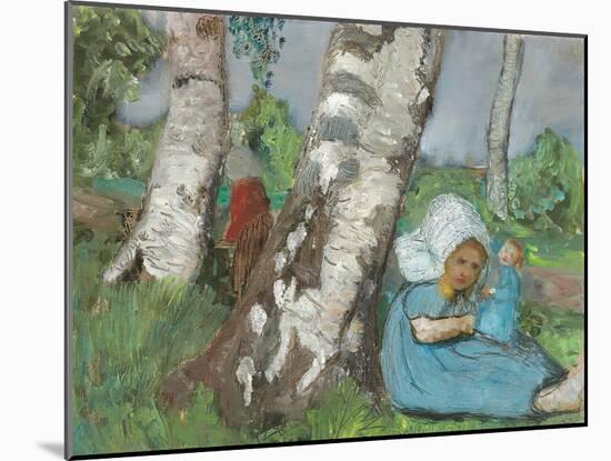 Girl with a doll sitting at a birch trunk. About 1902-Paula Modersohn-Becker-Mounted Giclee Print