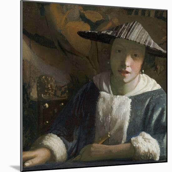 Girl with a Flute, by Johannes Vermeer, c. 1665-70, Dutch painting,-Johannes Vermeer-Mounted Art Print