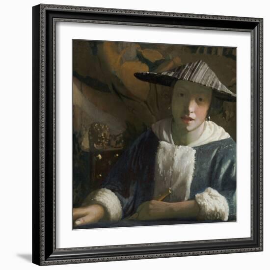 Girl with a Flute, by Johannes Vermeer, c. 1665-70, Dutch painting,-Johannes Vermeer-Framed Art Print