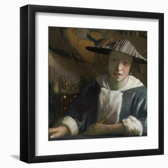 Girl with a Flute, by Johannes Vermeer, c. 1665-70, Dutch painting,-Johannes Vermeer-Framed Art Print