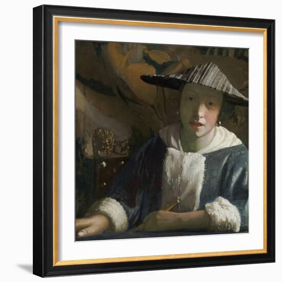 Girl with a Flute, by Johannes Vermeer, c. 1665-70, Dutch painting,-Johannes Vermeer-Framed Premium Giclee Print