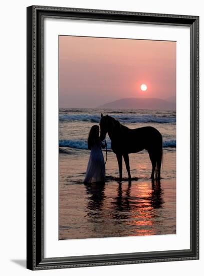 Girl with a Horse in the Water at Sunset-Nora Hernandez-Framed Photographic Print