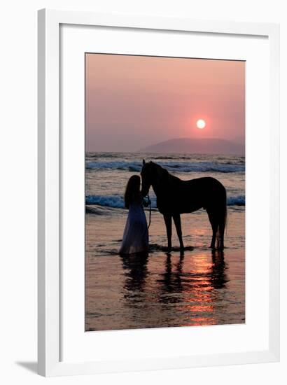 Girl with a Horse in the Water at Sunset-Nora Hernandez-Framed Photographic Print