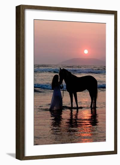 Girl with a Horse in the Water at Sunset-Nora Hernandez-Framed Photographic Print