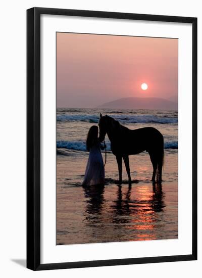 Girl with a Horse in the Water at Sunset-Nora Hernandez-Framed Photographic Print