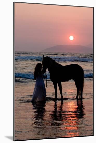 Girl with a Horse in the Water at Sunset-Nora Hernandez-Mounted Photographic Print