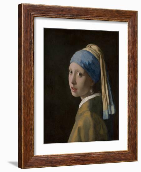 Girl with a Pearl Earring, 1665, by Johannes Vermeer, 1632–1675, Dutch painting,-Johannes Vermeer-Framed Premium Giclee Print