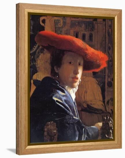 Girl with a Red Hat, C.1665-Johannes Vermeer-Framed Premier Image Canvas