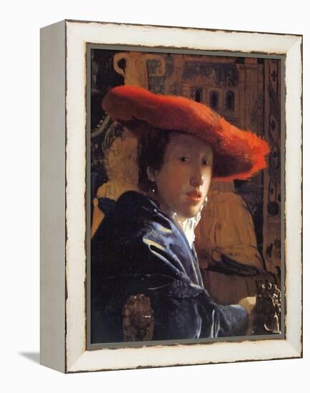 Girl with a Red Hat, C.1665-Johannes Vermeer-Framed Premier Image Canvas