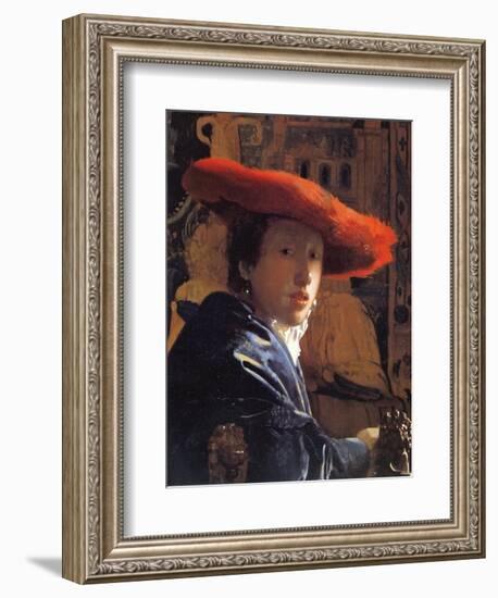 Girl with a Red Hat, C.1665-Johannes Vermeer-Framed Giclee Print