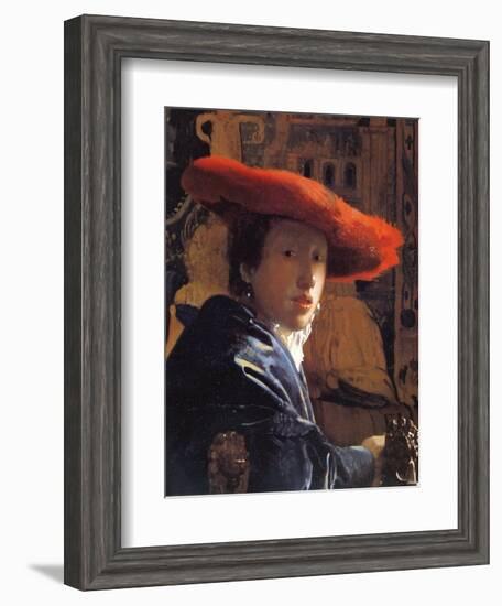 Girl with a Red Hat, C.1665-Johannes Vermeer-Framed Giclee Print