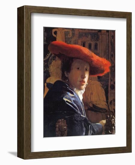 Girl with a Red Hat, C.1665-Johannes Vermeer-Framed Giclee Print