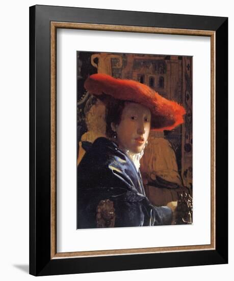 Girl with a Red Hat, C.1665-Johannes Vermeer-Framed Giclee Print