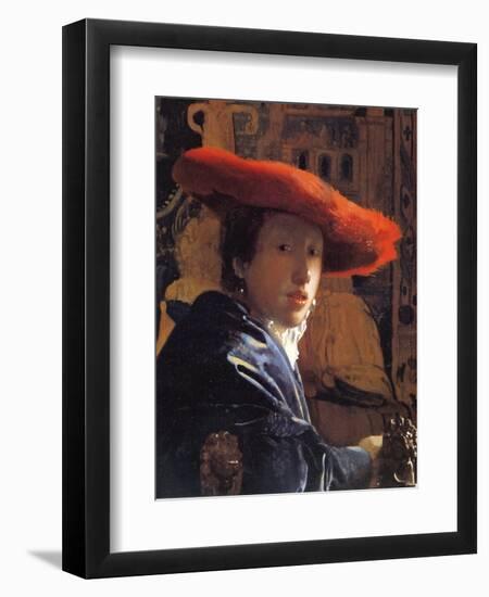 Girl with a Red Hat, C.1665-Johannes Vermeer-Framed Giclee Print