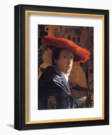 Girl with a Red Hat, C.1665-Johannes Vermeer-Framed Giclee Print