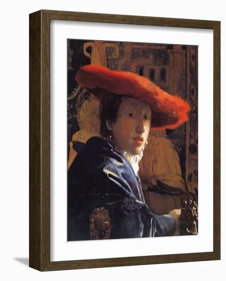 Girl with a Red Hat, C.1665-Johannes Vermeer-Framed Giclee Print