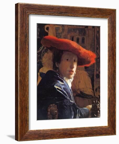 Girl with a Red Hat, C.1665-Johannes Vermeer-Framed Giclee Print