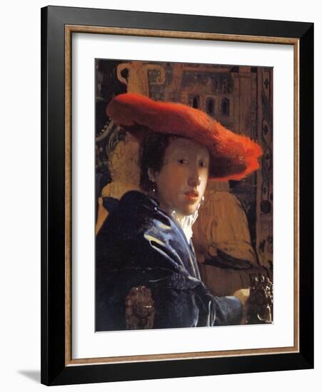 Girl with a Red Hat, C.1665-Johannes Vermeer-Framed Giclee Print