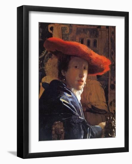 Girl with a Red Hat, C.1665-Johannes Vermeer-Framed Giclee Print