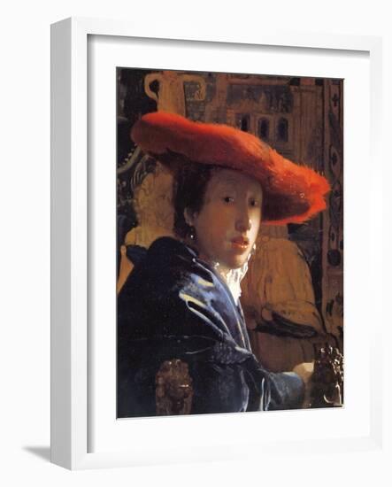 Girl with a Red Hat, C.1665-Johannes Vermeer-Framed Giclee Print