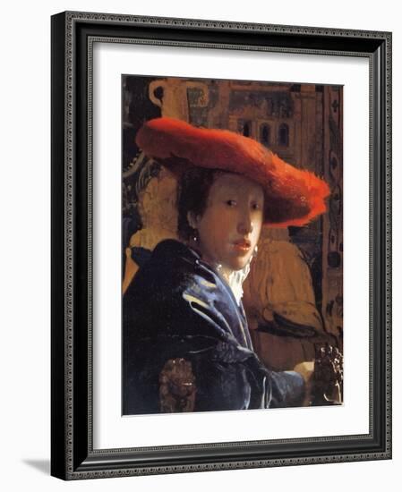 Girl with a Red Hat, C.1665-Johannes Vermeer-Framed Giclee Print