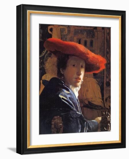 Girl with a Red Hat, C.1665-Johannes Vermeer-Framed Giclee Print