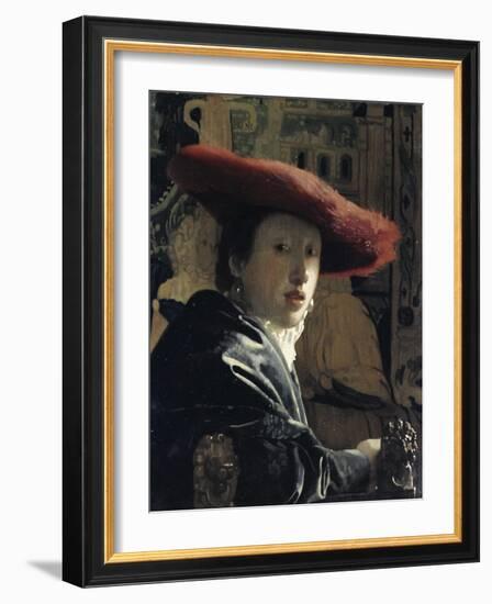 Girl with a Red Hat-Johannes Vermeer-Framed Giclee Print