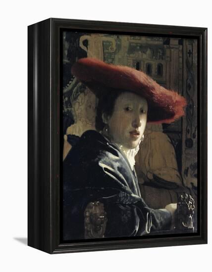 Girl with a Red Hat-Johannes Vermeer-Framed Premier Image Canvas