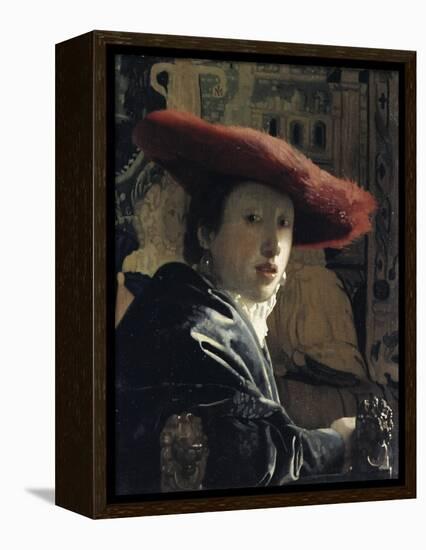 Girl with a Red Hat-Johannes Vermeer-Framed Premier Image Canvas