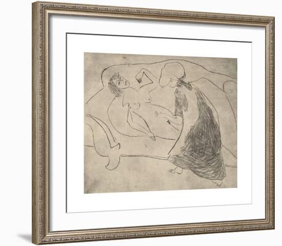 Girl, with Another Rubbing Her Belly-Ernst Ludwig Kirchner-Framed Premium Giclee Print