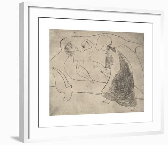 Girl, with Another Rubbing Her Belly-Ernst Ludwig Kirchner-Framed Premium Giclee Print