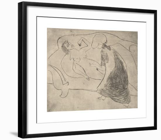 Girl, with Another Rubbing Her Belly-Ernst Ludwig Kirchner-Framed Premium Giclee Print