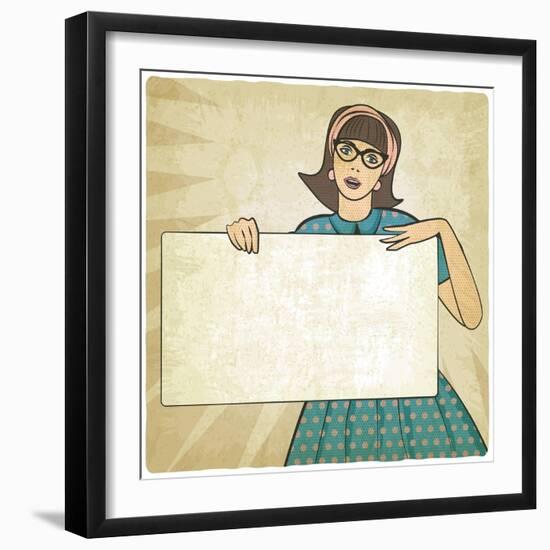 Girl with Banner in Retro Style-natbasil-Framed Art Print