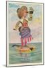 Girl with Binoculars on Floating Banjo-null-Mounted Art Print