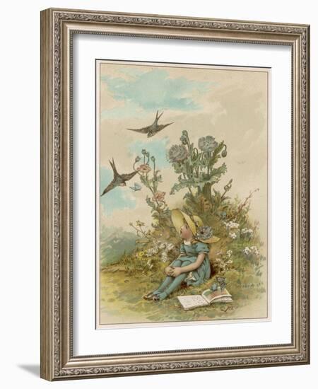 Girl with Birds-M Ellen Edwards-Framed Art Print