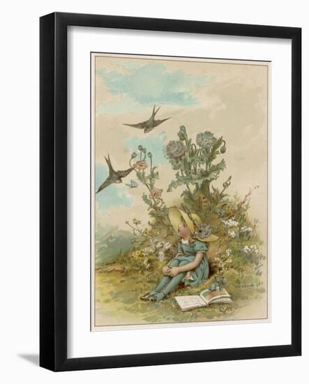 Girl with Birds-M Ellen Edwards-Framed Art Print