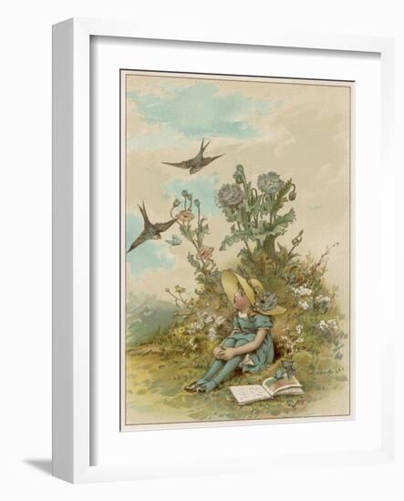 Girl with Birds-M Ellen Edwards-Framed Art Print