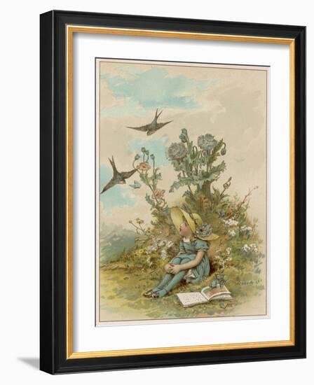 Girl with Birds-M Ellen Edwards-Framed Art Print