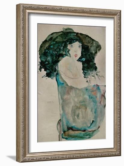 Girl with Blue-Black Hair and Hat, 1911-Egon Schiele-Framed Giclee Print