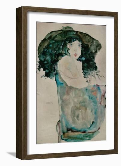 Girl with Blue-Black Hair and Hat, 1911-Egon Schiele-Framed Giclee Print