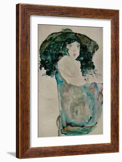 Girl with Blue-Black Hair and Hat, 1911-Egon Schiele-Framed Giclee Print